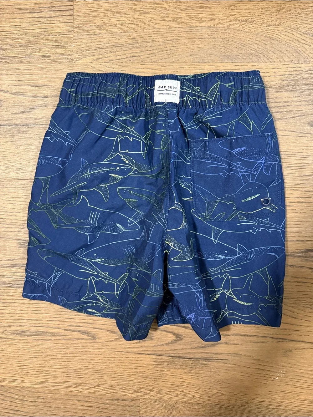 GAP Boys Blue Shark-Print Swim Trunks